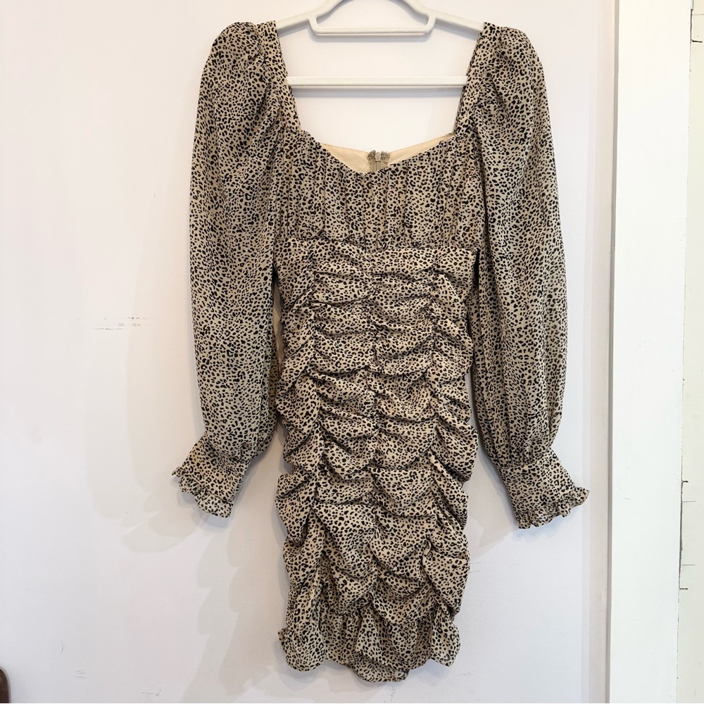 HYFVE Black and Cream Ruched Bodycon Dress with Bishop Sleeves